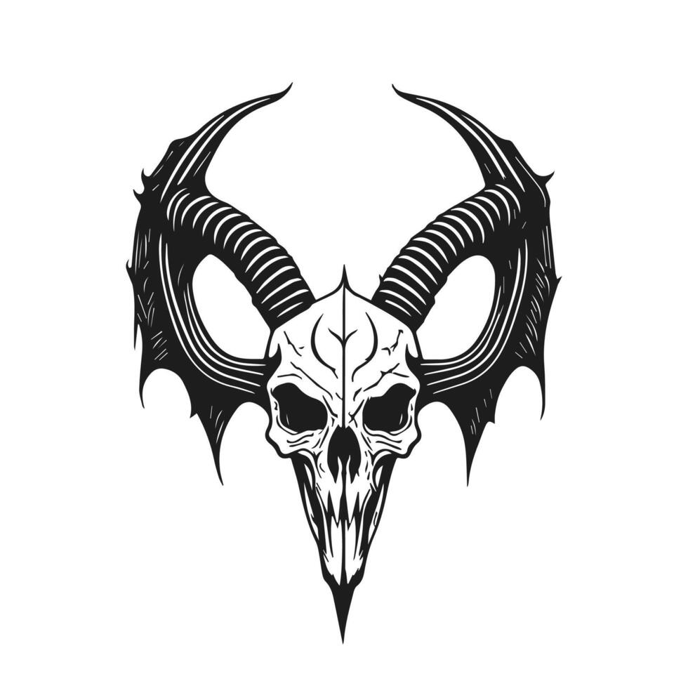 Skull design with crescent horns. Suitable for shirt design, tattoos, and emblems vector