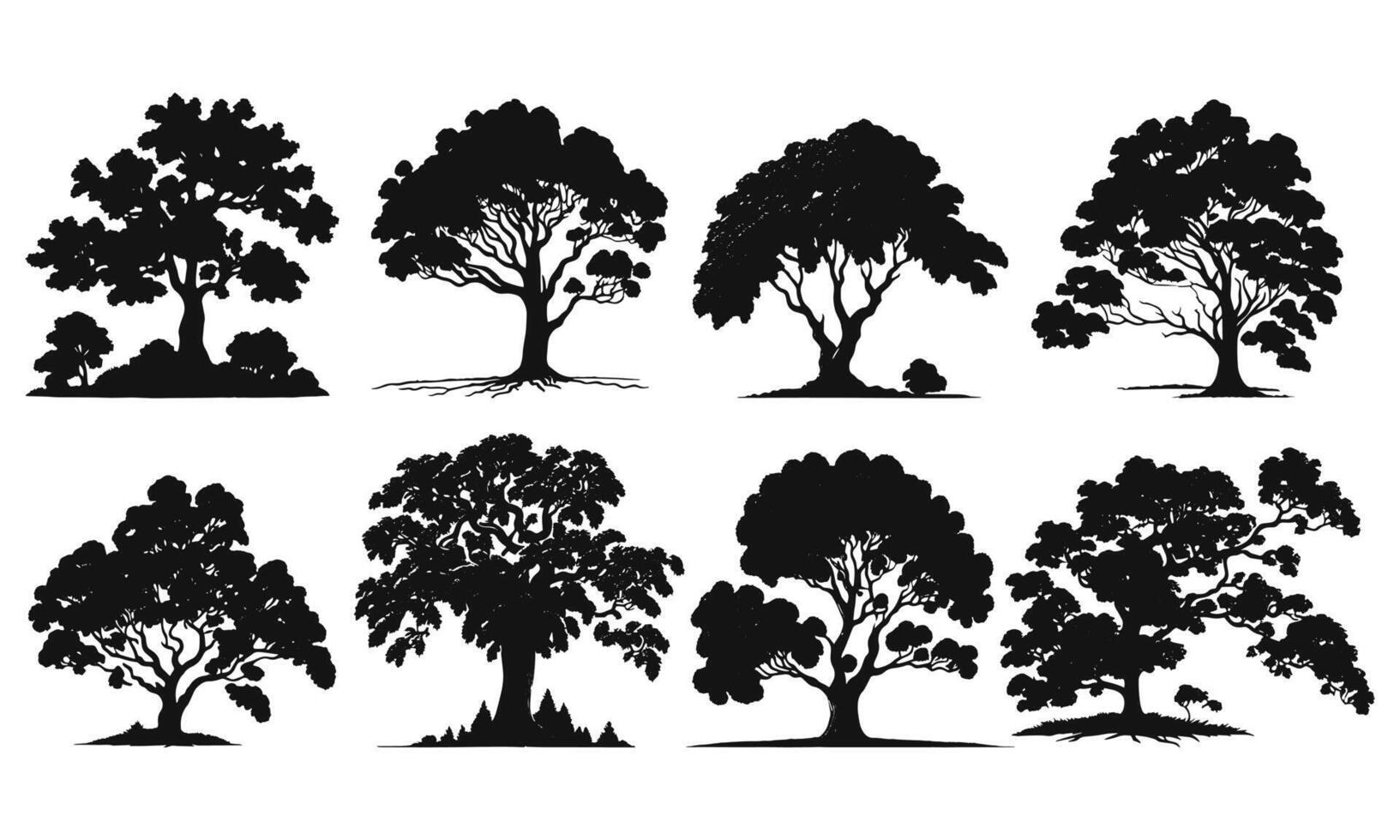 conjunto de negro y blanco árbol siluetas árbol elementos a crear un jardín o bosque vector