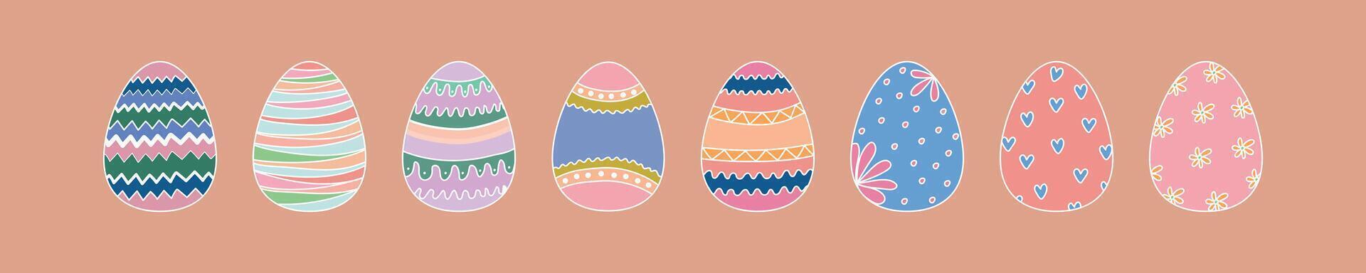 Easter eggs stickers. Colorful painted Easter eggs. Coloring book for Easter. vector