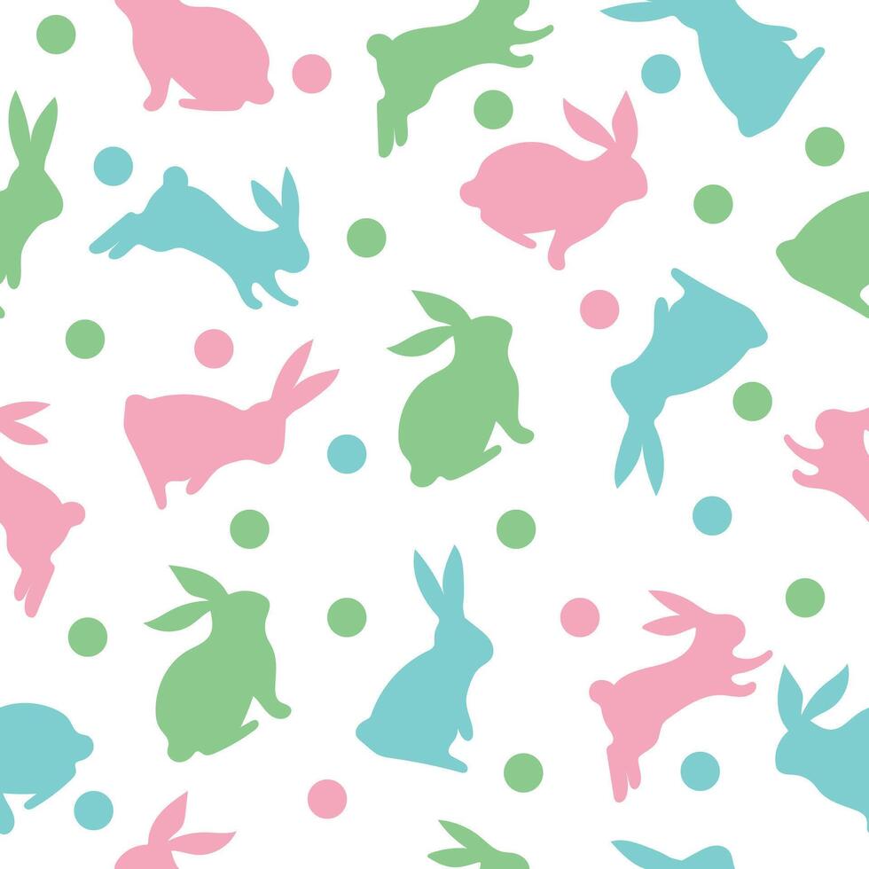 Seamless Easter pattern with polka dot bunnies. Rabbits in pastel colors. vector