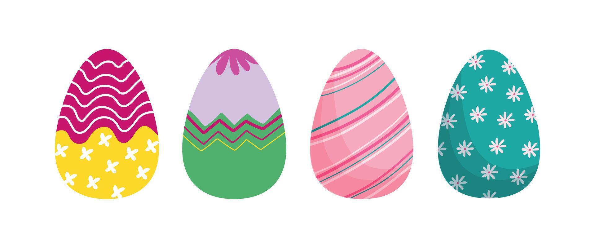 Set of colorful Easter eggs. Easter eggs with patterns. vector