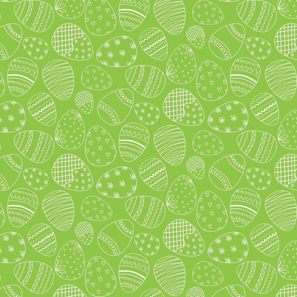 Easter green background with hand drawn white Easter eggs. vector