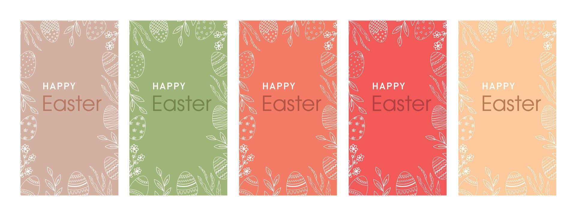 Happy Easter color cards with Easter eggs and flowers in pastel colors. Easter posters, covers, templates. vector