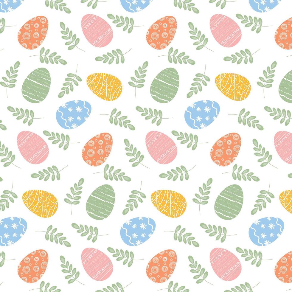 Bright background for Easter on a white background. Easter eggs in pastel colors. Easter pattern for wrapping paper, textile, wallpaper. vector