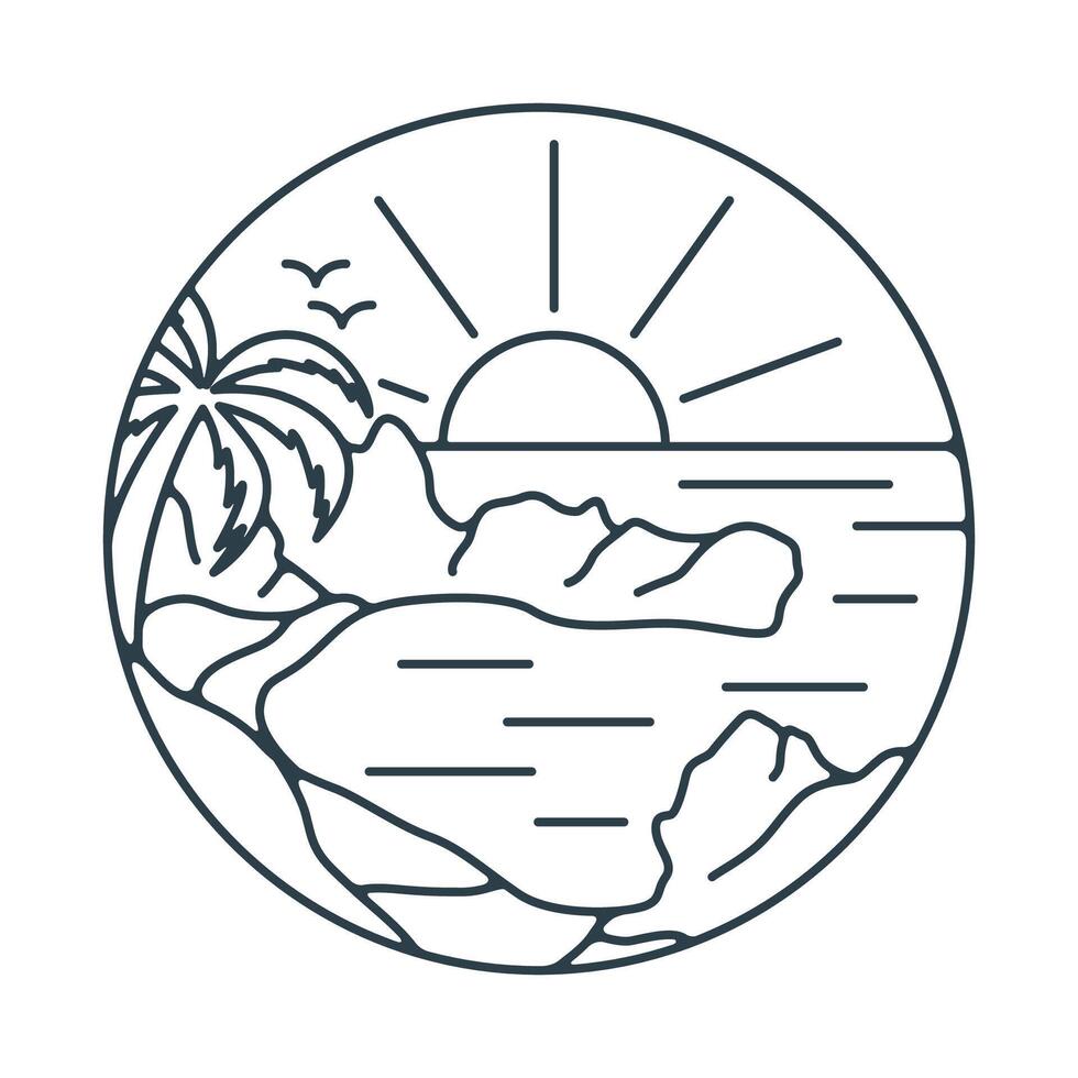 California playa y al aire libre paisaje línea estilo con circulo logo vector icono símbolo diseño modelo