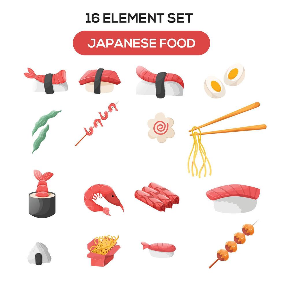 japanese food illustration set elements vector