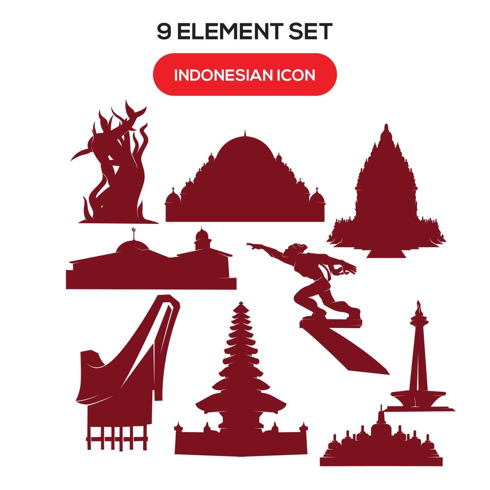 Indonesian theme element set illustration vector