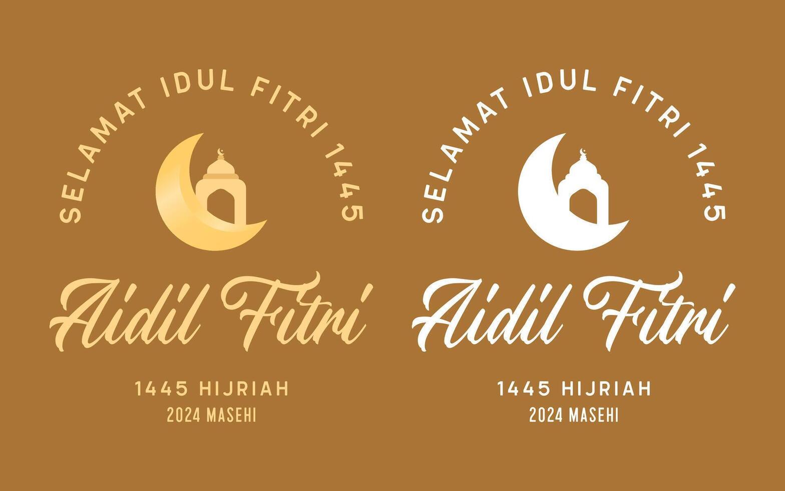 Eid al-Fitr typography banner in shades of brown and gold, and only white, in preparation for Eid al-Fitr 1445 Hijriah 1 Shawwal vector