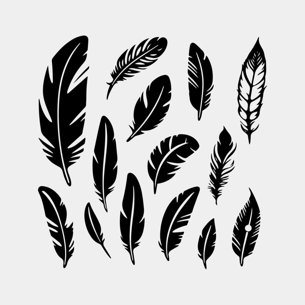 a set of four black and white feathers vector