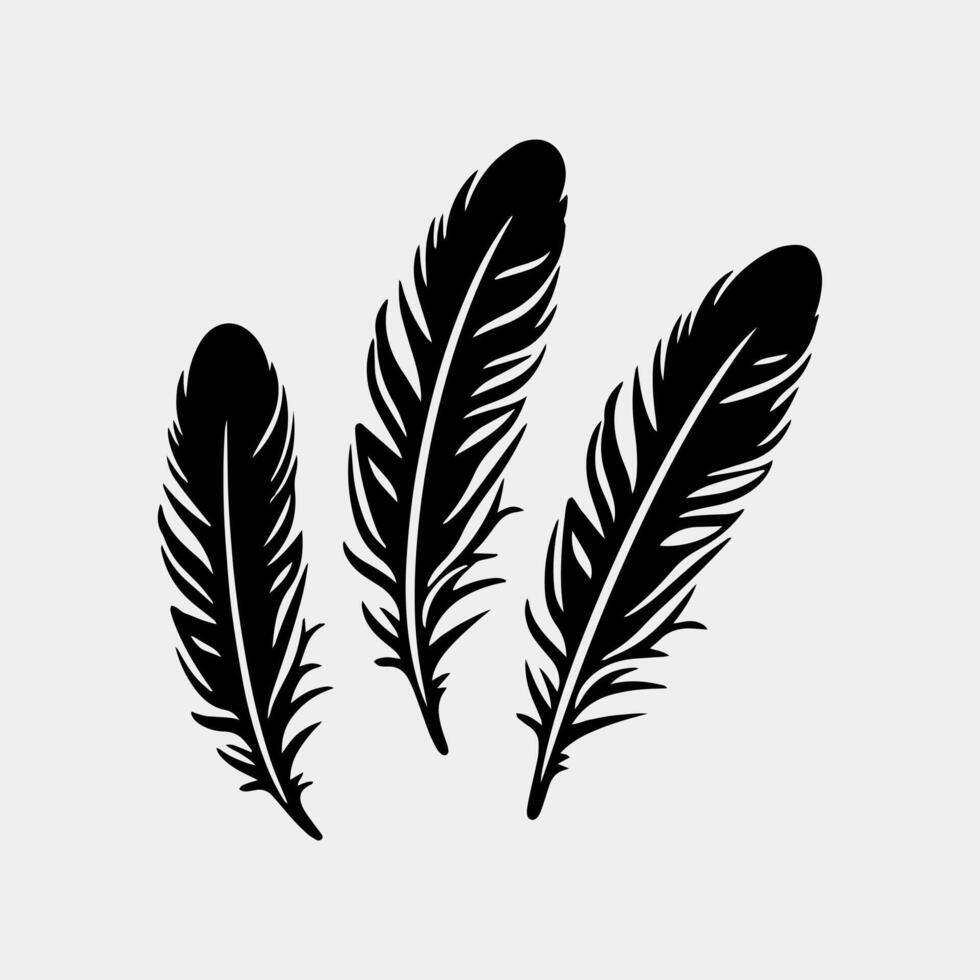 three black feathers on a white background vector