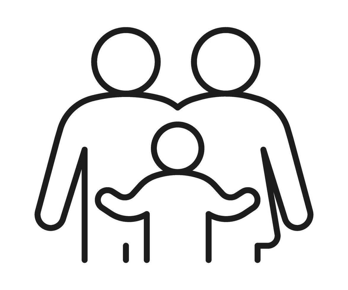 Family with child, line icon. Kid with father and mother, parents. Happy family. Vector outline illustration