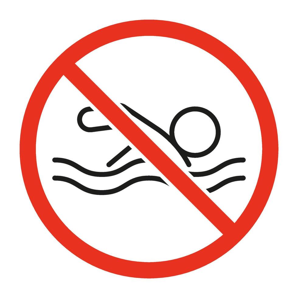 Forbidden swim in water, line icon. Swimmer stop notice. Swimming hazard. Vector outline illustration