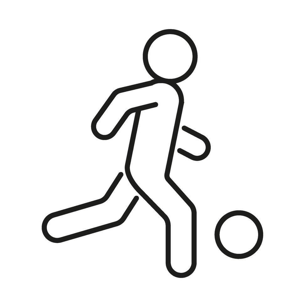 fútbol, persona correr con pelota, línea icono. fútbol, deporte en movimiento. jugador patadas pelota. vector ilustración