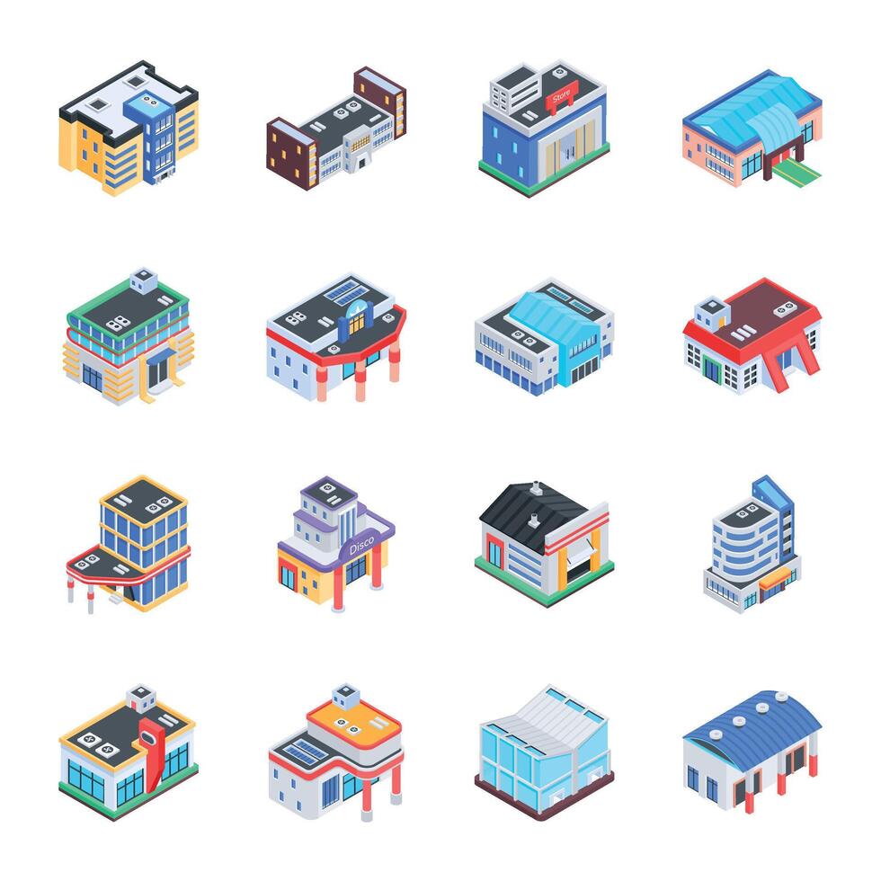 Latest Pack of Urban Architectures Isometric Icons vector