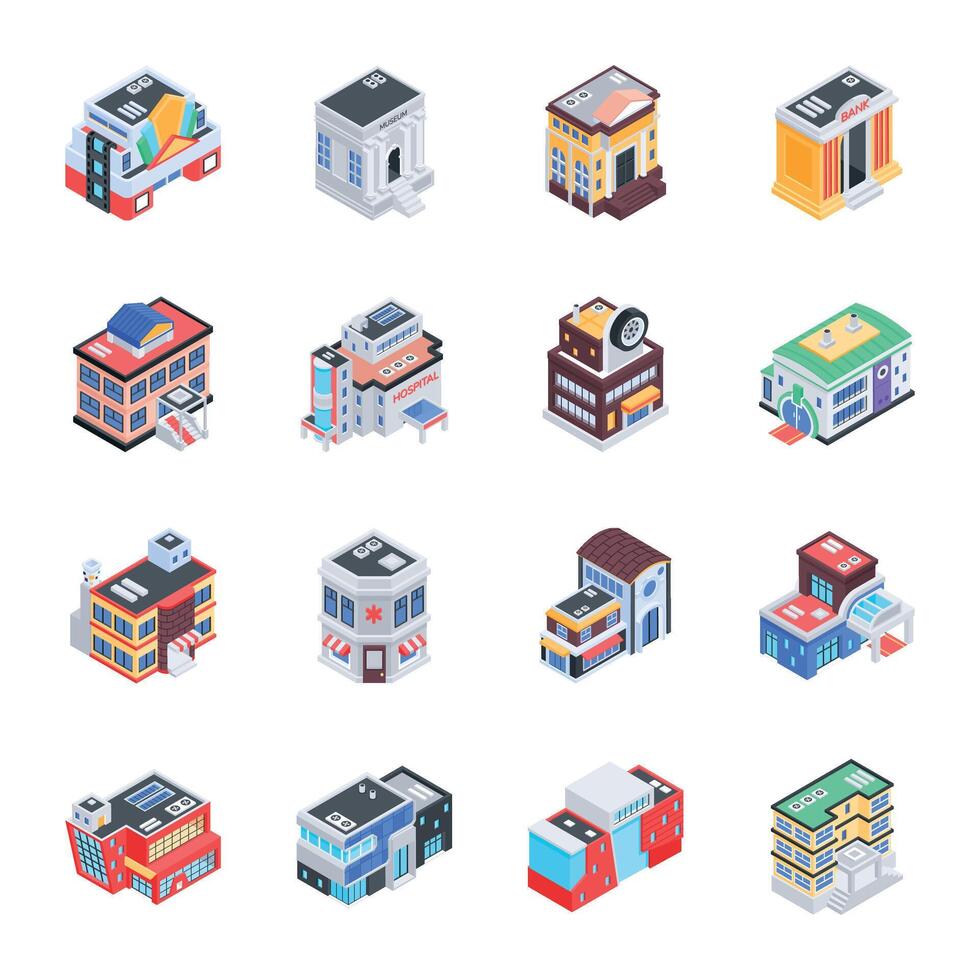 Handy Pack of Real Estate Isometric Icons vector