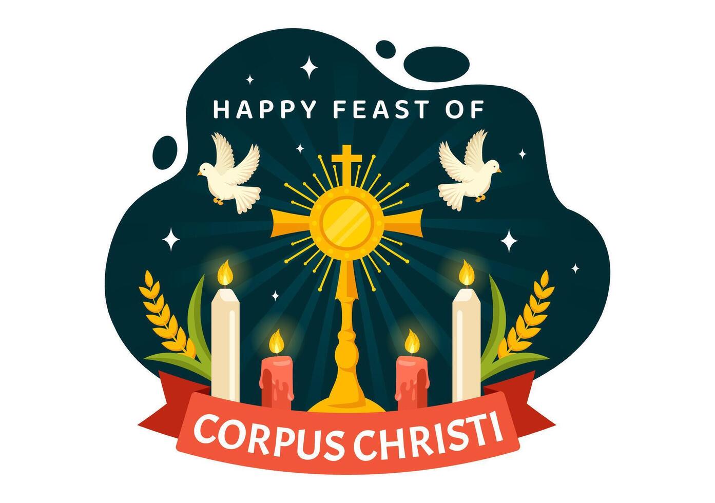 Corpus Christi Catholic Religious Vector Illustration with Feast Day, Cross, Bread and Grapes in Holiday Celebration Flat Cartoon Background