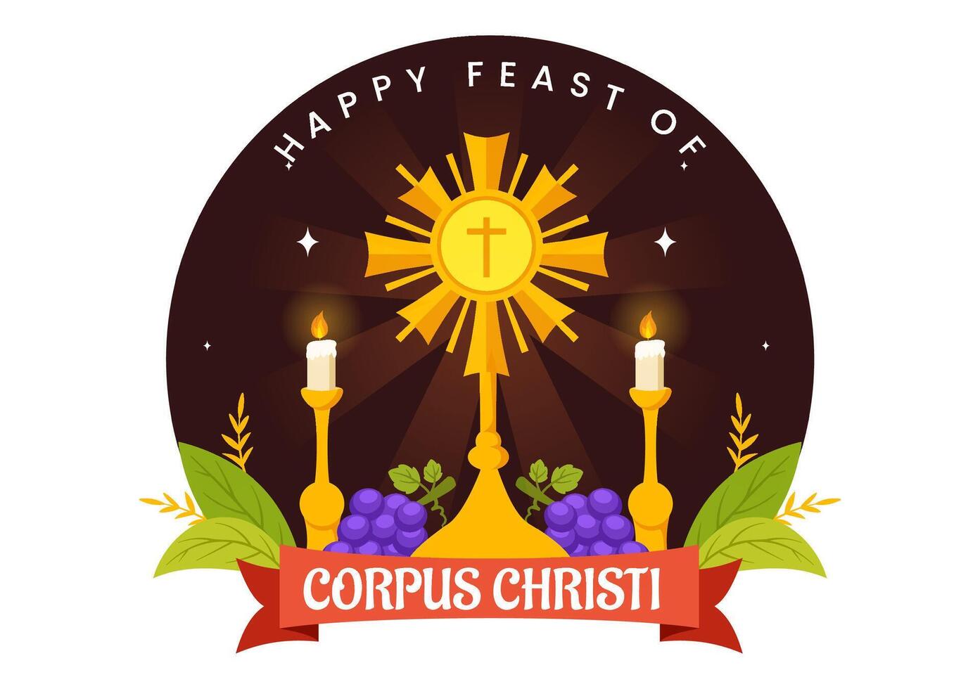 Corpus Christi Catholic Religious Vector Illustration with Feast Day, Cross, Bread and Grapes in Holiday Celebration Flat Cartoon Background