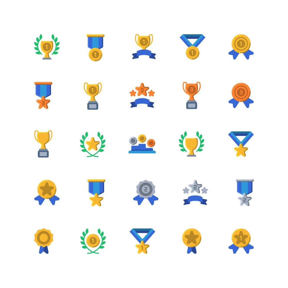 Awards icon set. flat color icon collection. Containing trophy, medal, badge icons. vector