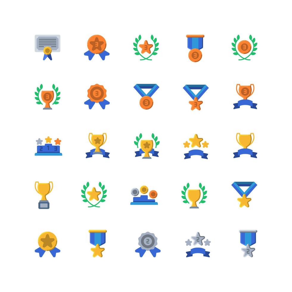 Awards icon set. flat color icon collection. Containing trophy, medal, badge icons. vector