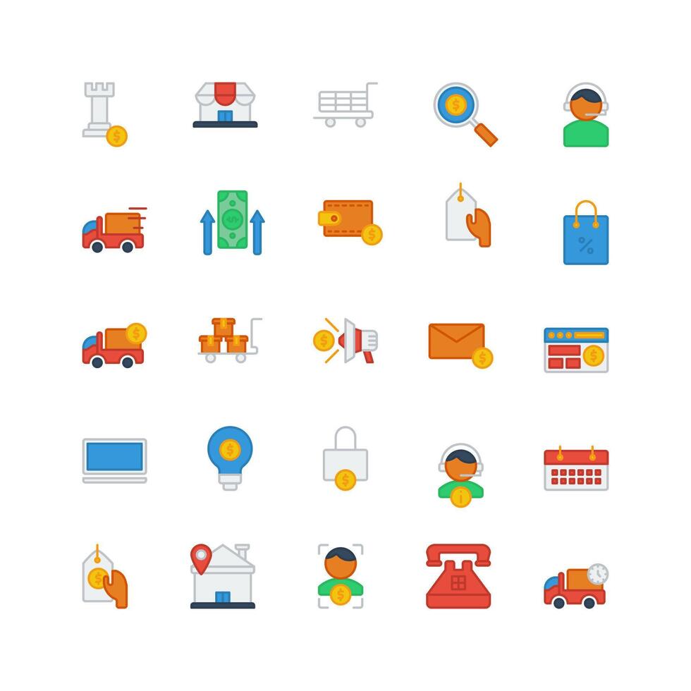 ecommerce icon set. filled color icon collection. Containing icons vector