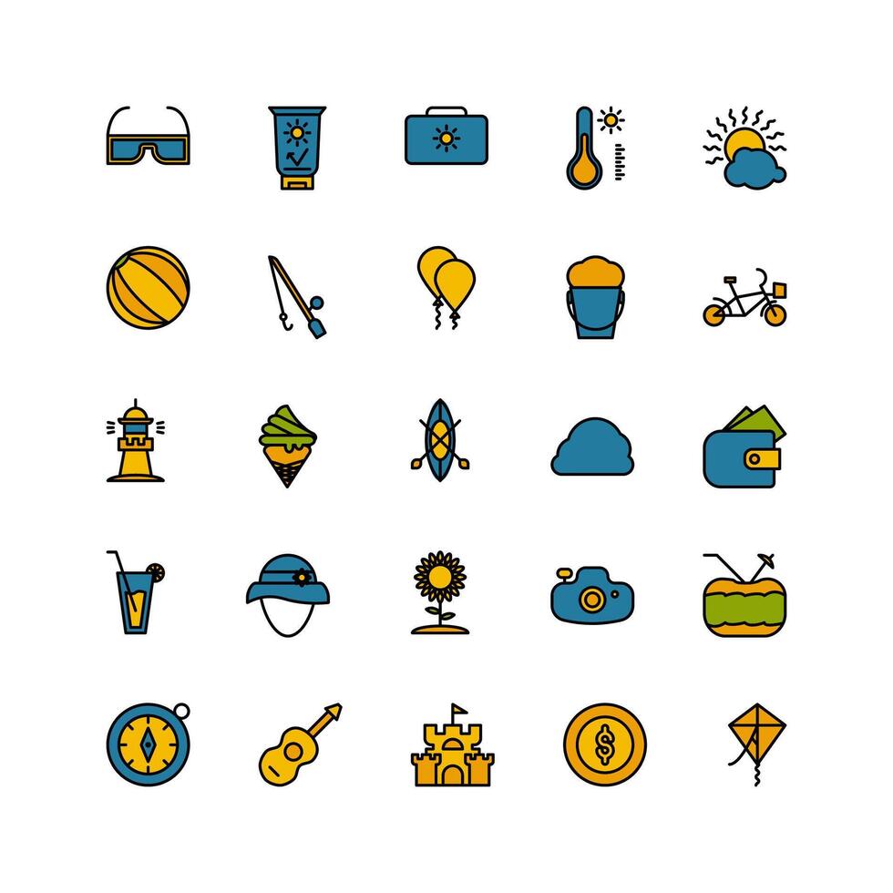 summer icon set. filled color icon collection. Containing summer icons. vector