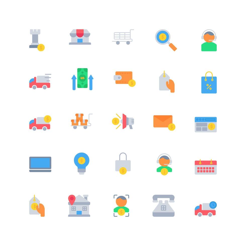 ecommerce icon set. flat color icon collection. Containing icons vector