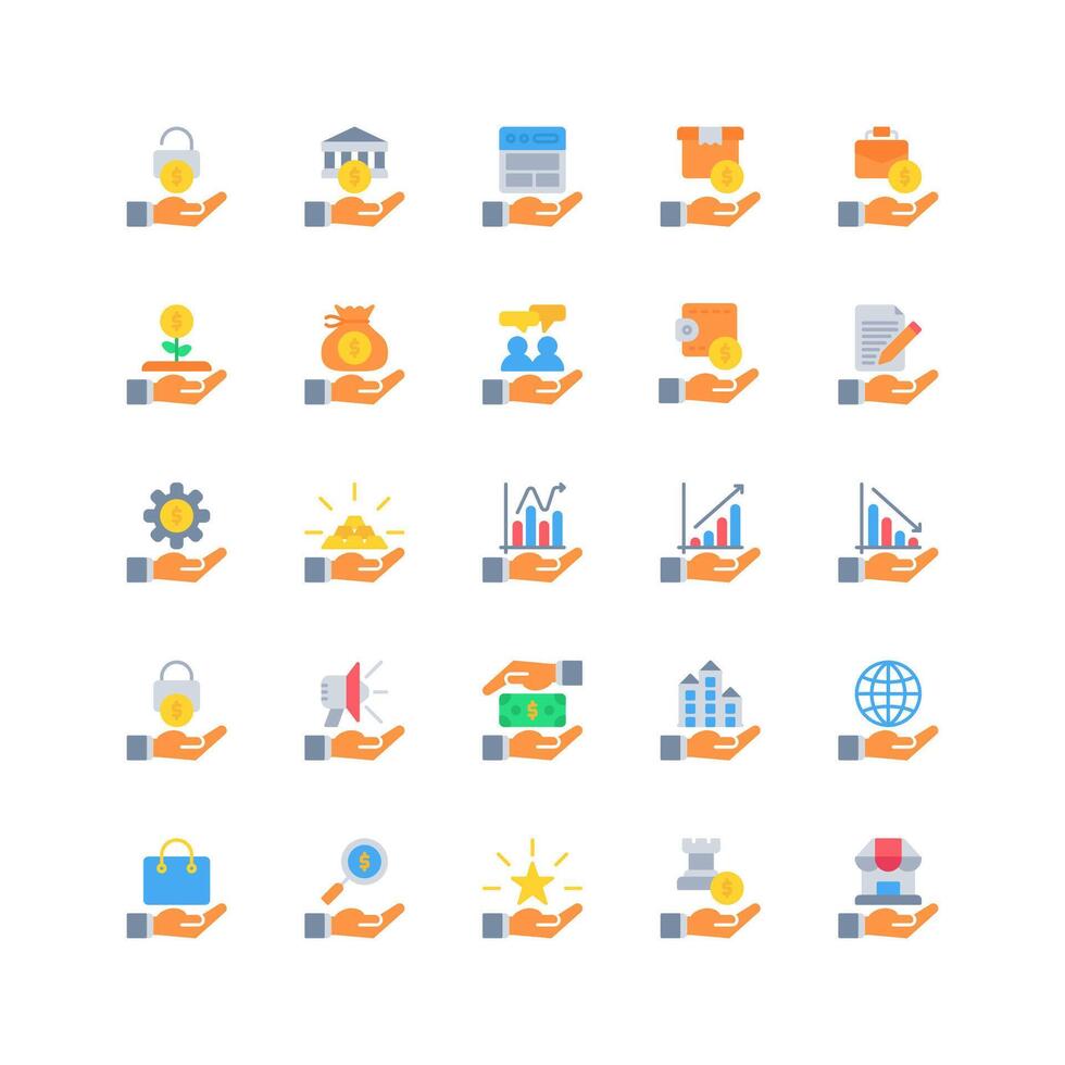 business and finance icon set. flat color icon collection. Containing icons. vector