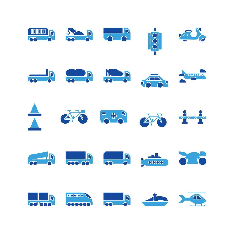 Transportation icon set. glyph icon collection. Containing icons. vector