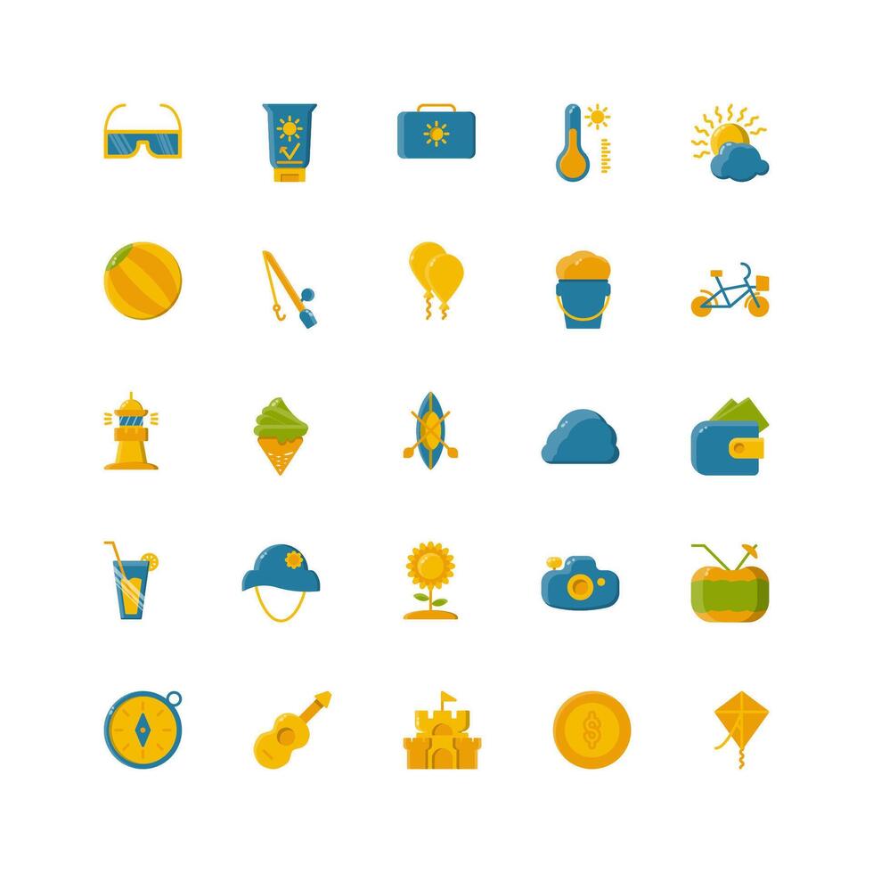 summer icon set. flat color icon collection. Containing summer icons. vector