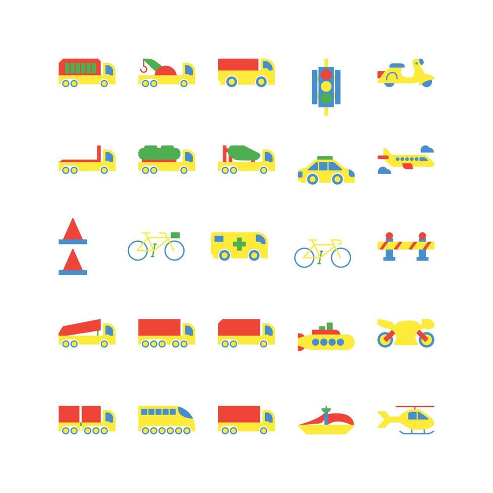 Transportation icon set. flat color icon collection. Containing icons. vector
