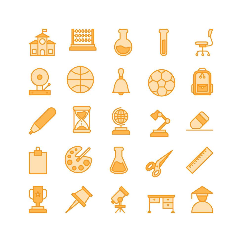 school and education icon set. filled color icon collection. Containing school icons. vector