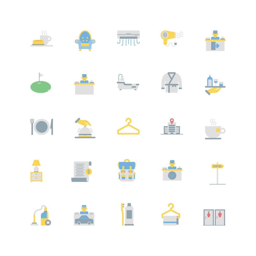 hotel icon set. flat color icon collection. Containing icons vector