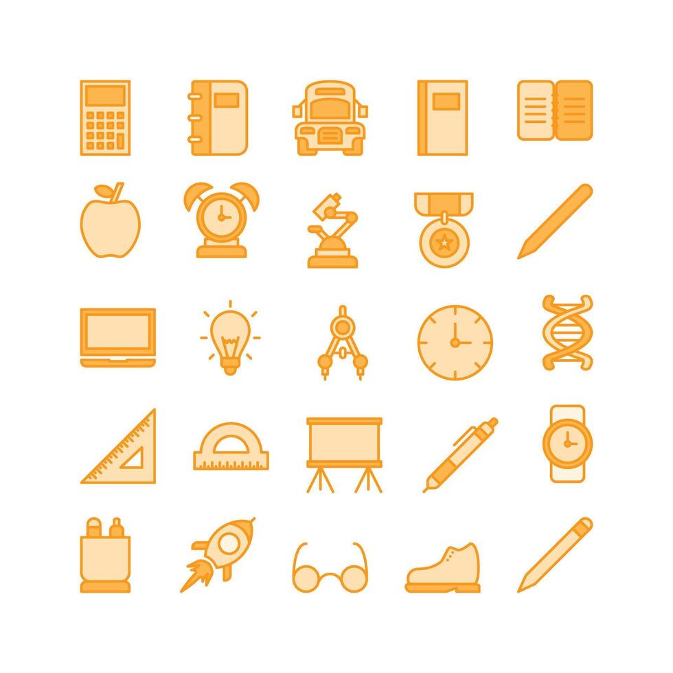 school and education icon set. filled color icon collection. Containing school icons. vector