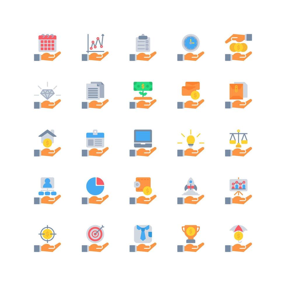 business and finance icon set. flat color icon collection. Containing icons. vector