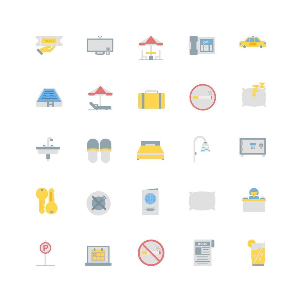 hotel icon set. flat color icon collection. Containing icons vector