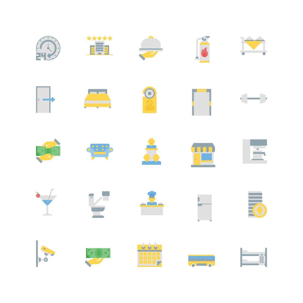 hotel icon set. flat color icon collection. Containing icons vector