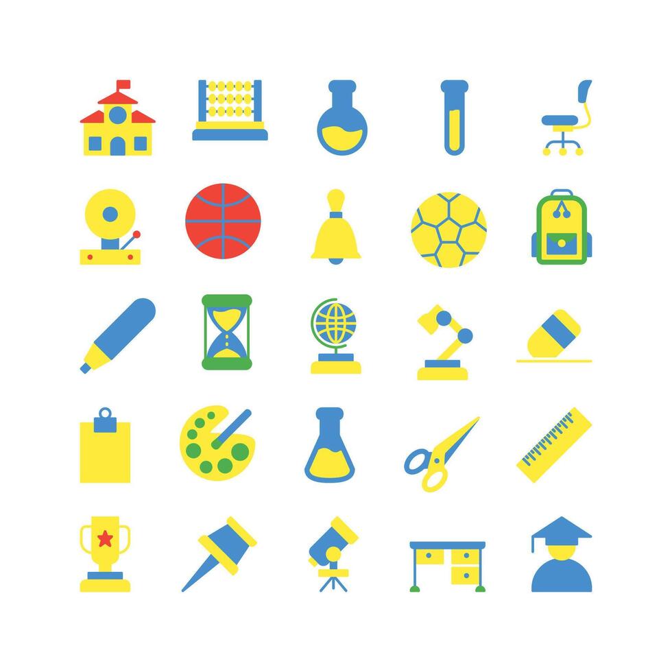 school and education icon set. flat color icon collection. Containing school icons. vector