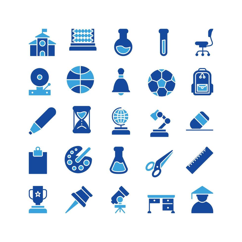 school and education icon set. glyph icon collection. Containing school icons. vector
