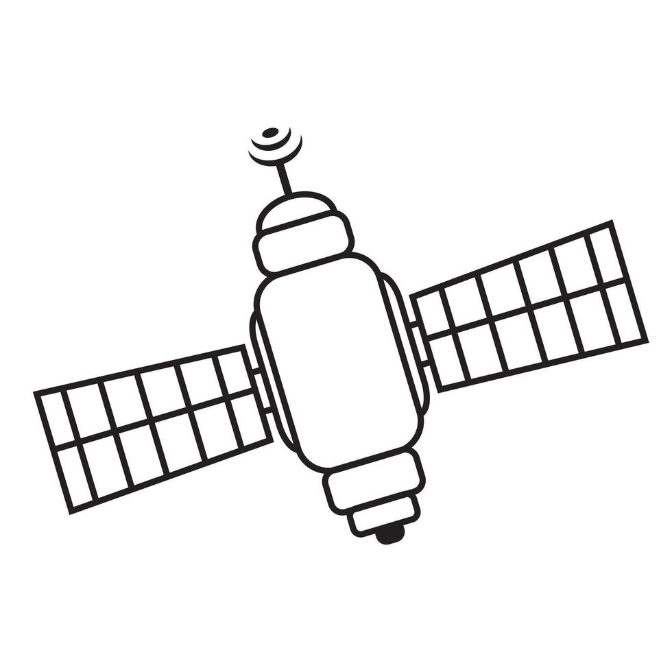 Satellite isolated on a white background, black outline, doodle-style flat design illustration, coloring book vector