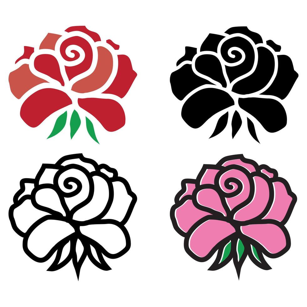 Rosa flor, aislado vector ilustración, negro plantilla