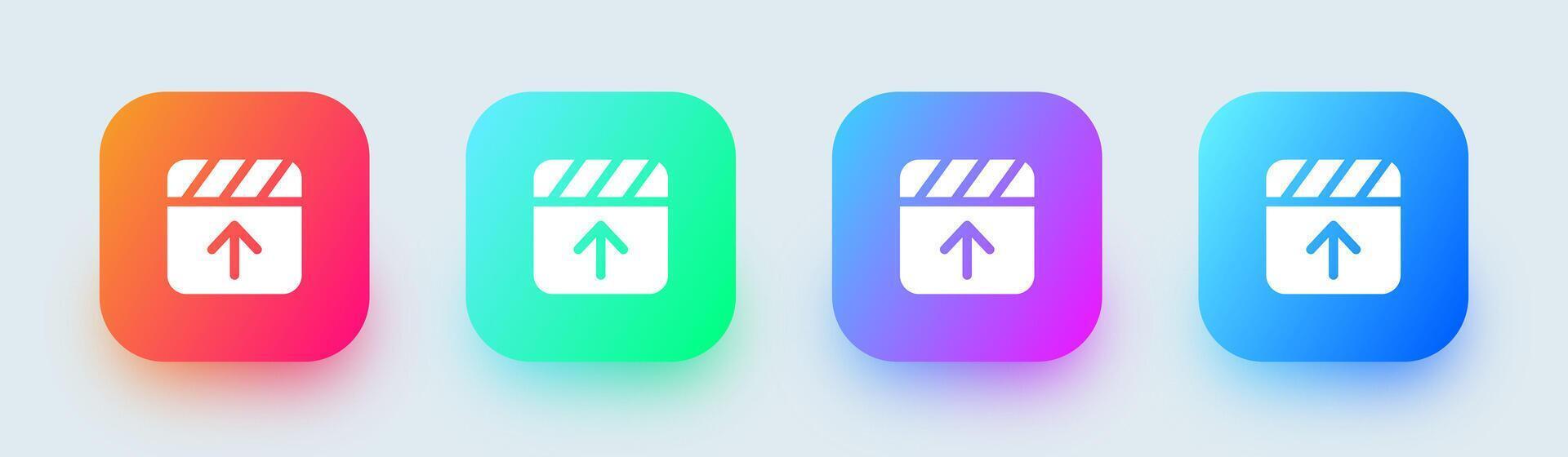 subir vídeo sólido icono en cuadrado degradado colores. descargar señales vector ilustración.