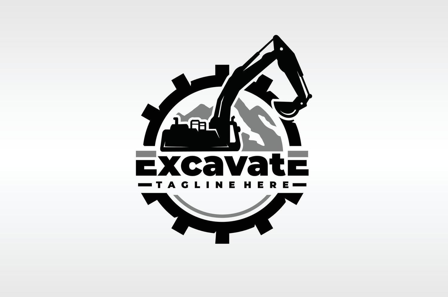 mountain excavator gear logo vector