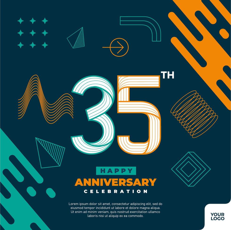 35th anniversary celebration logotype with colorful abstract geometric shape y2k background vector