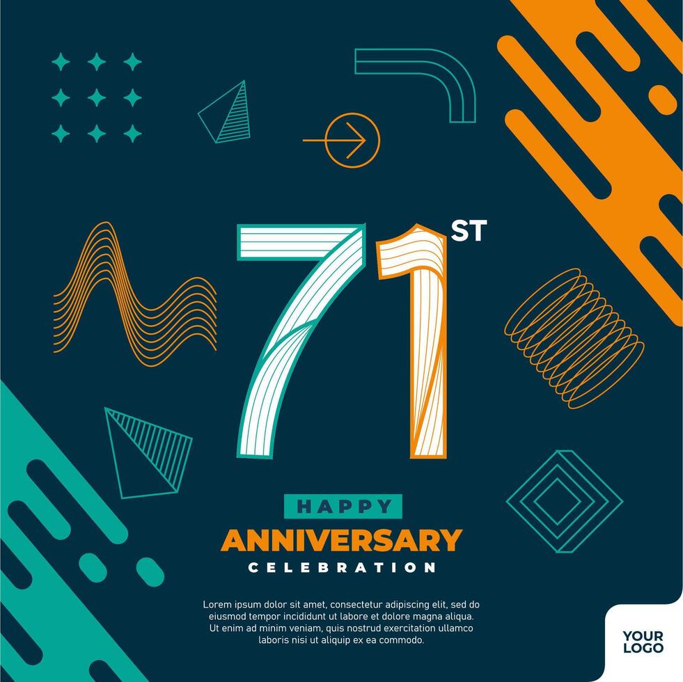 71st anniversary celebration logotype with colorful abstract geometric shape y2k background vector
