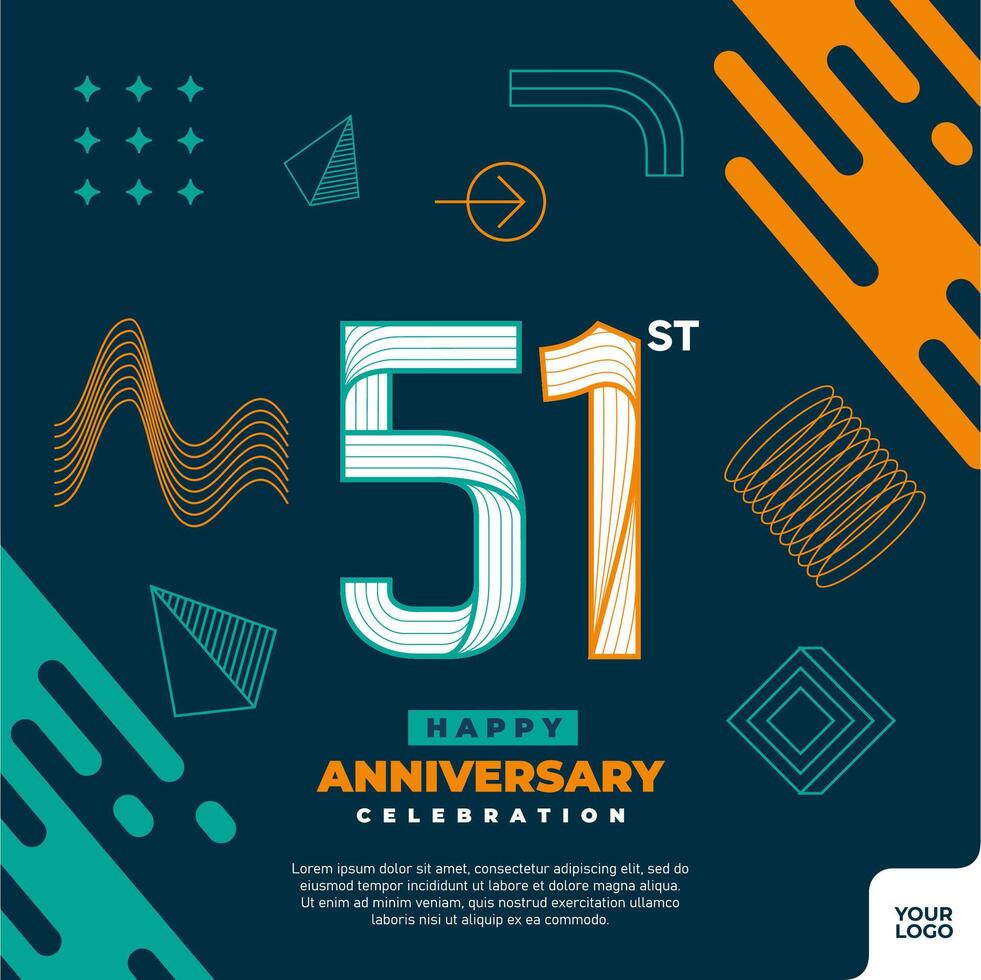 51st anniversary celebration logotype with colorful abstract geometric shape y2k background vector