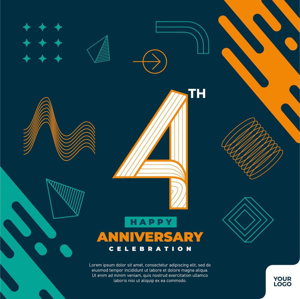 4th anniversary celebration logotype with colorful abstract geometric shape y2k background vector