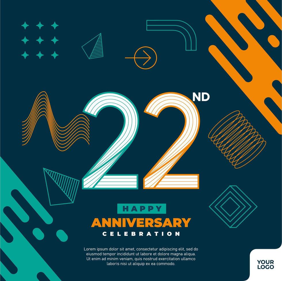 22nd anniversary celebration logotype with colorful abstract geometric shape y2k background vector