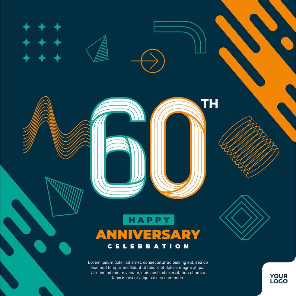 60th anniversary celebration logotype with colorful abstract geometric shape y2k background vector