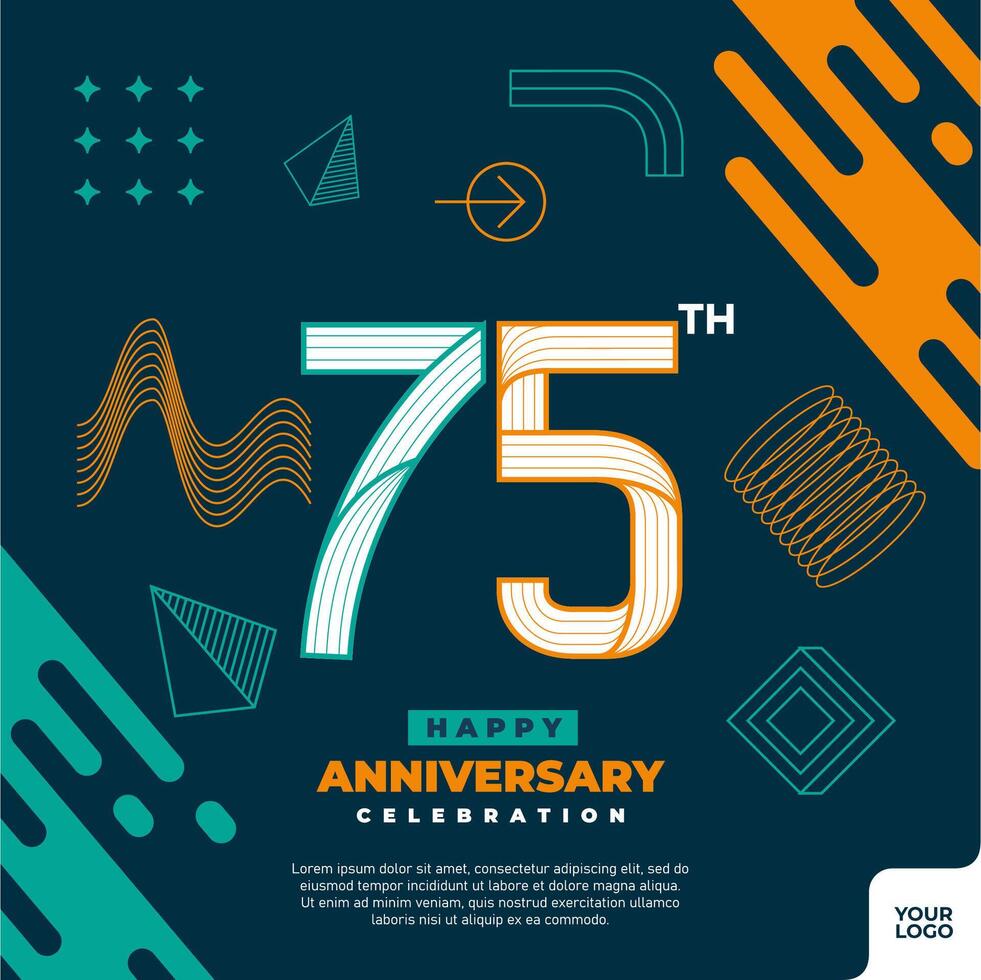 75th anniversary celebration logotype with colorful abstract geometric shape y2k background vector