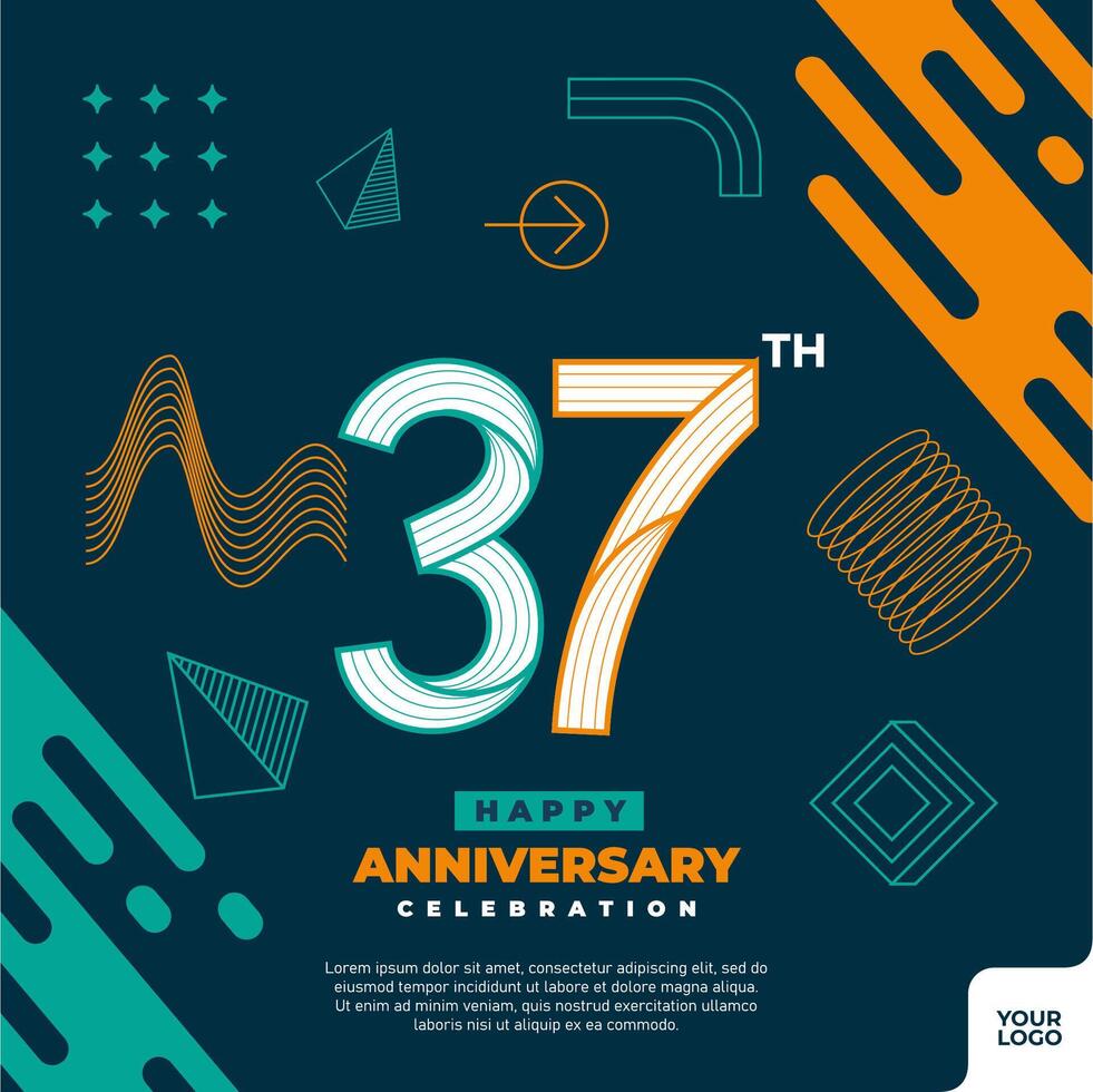 37th anniversary celebration logotype with colorful abstract geometric shape y2k background vector